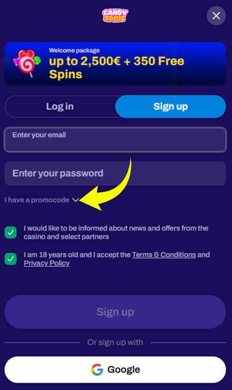 How to put bonus code into Candispinz