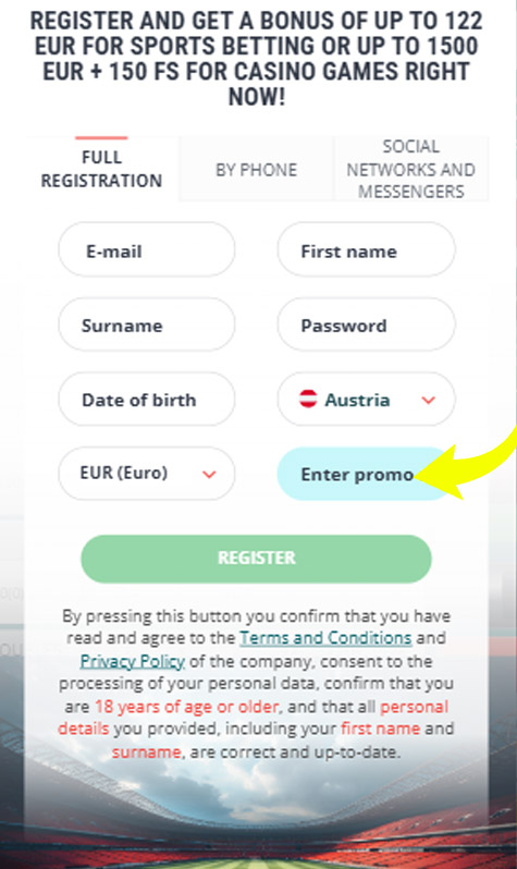 How to put bonus code into 22Bet