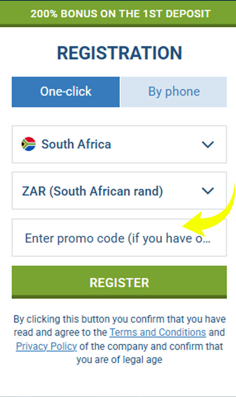 How to put bonus code into 1xbet