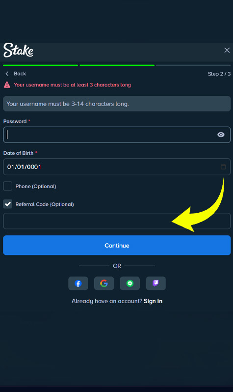 How to put bonus code into Stake