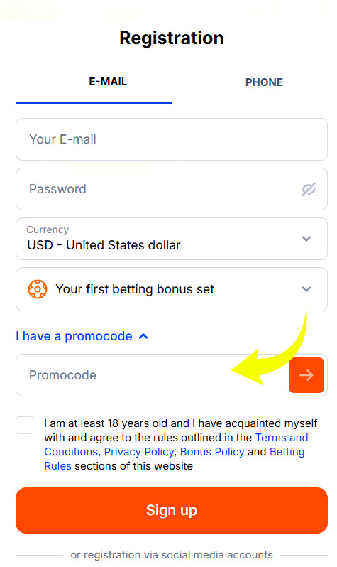 How to put bonus code into Vulkanbet